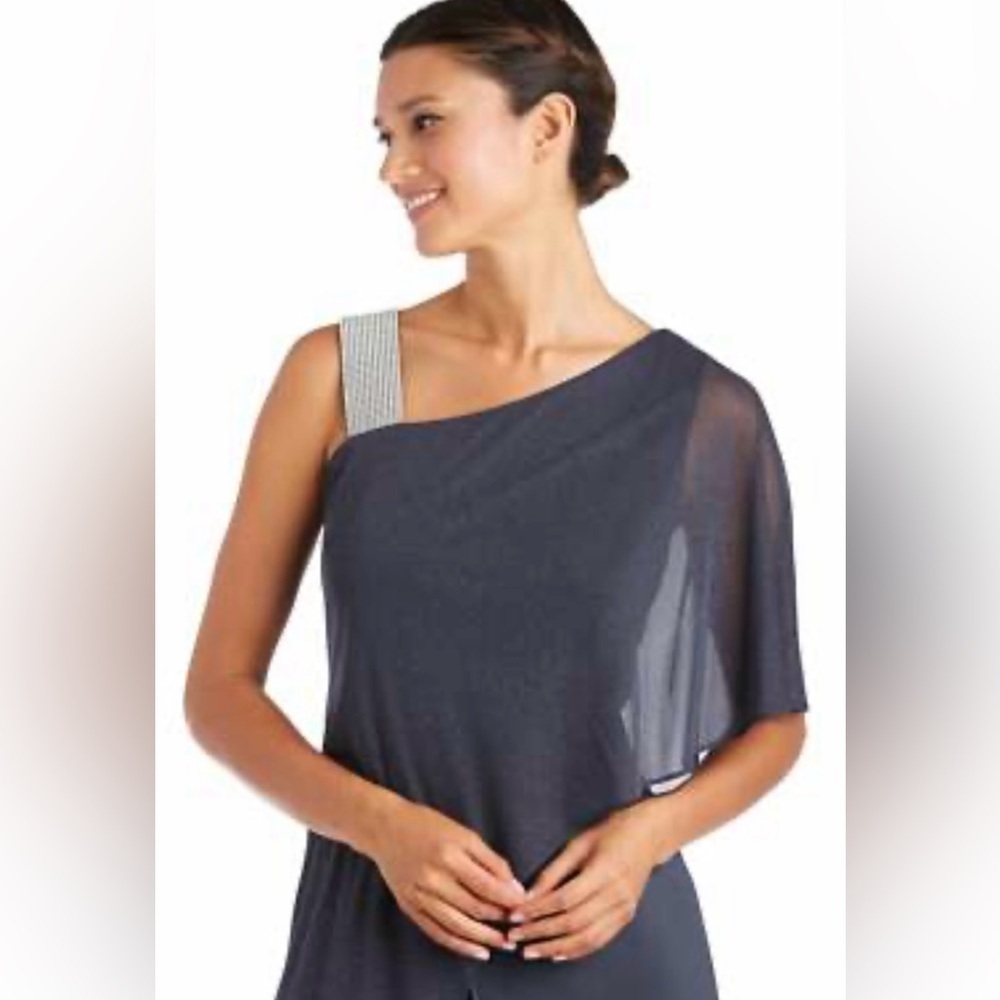 NWT R&M Richards Asymmetric Knee-Length Dress with Diamante Strap 14W Navy